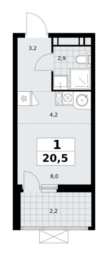Планировка — Студия-квартира, 20.5 м²