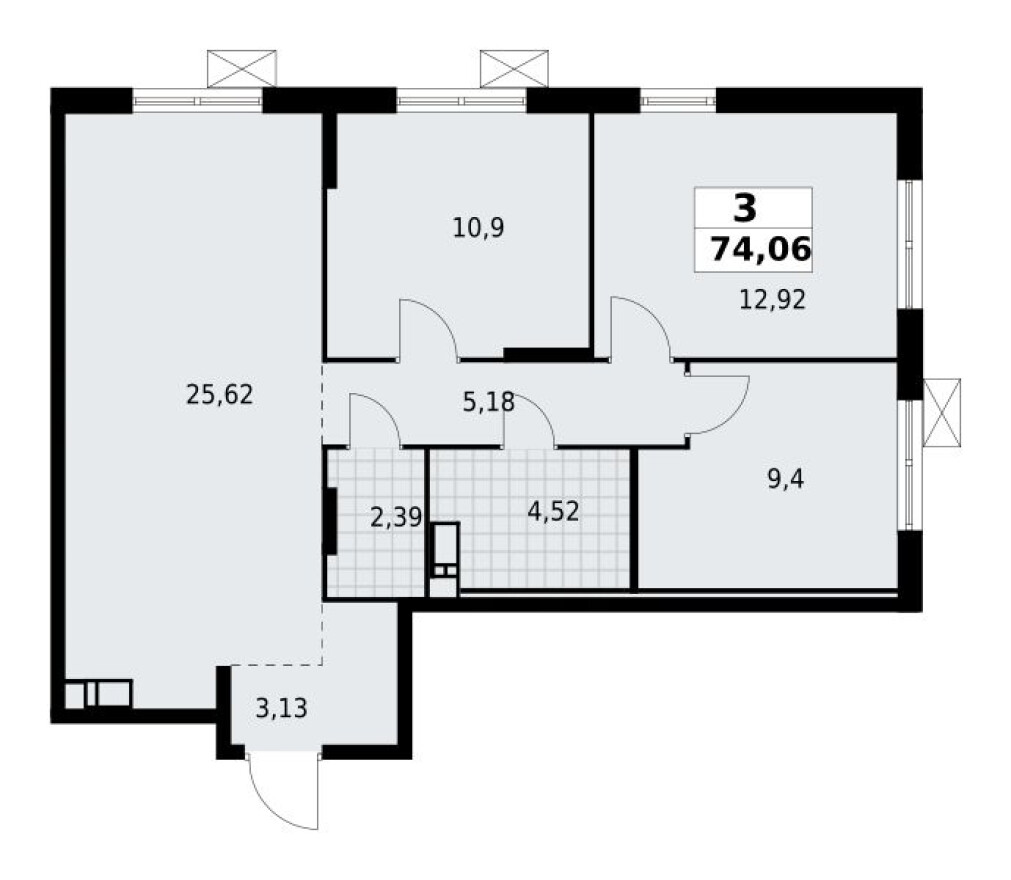 Планировка — 3к. квартира, 74.1 м²