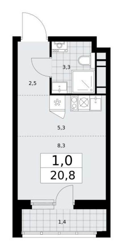 Планировка — Студия-квартира, 20.8 м²