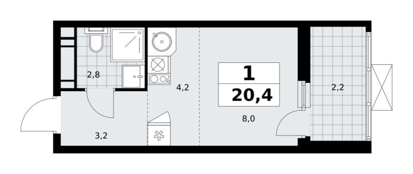 Планировка — Студия-квартира, 20.4 м²