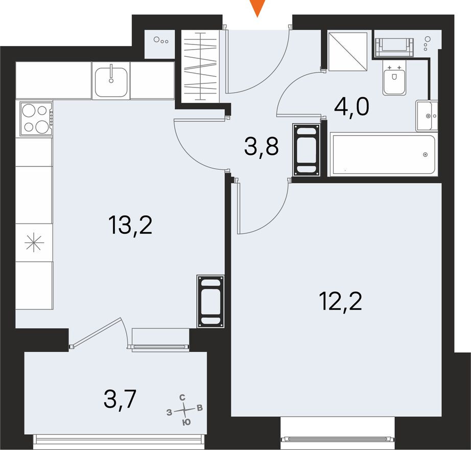 1к. квартира, 35.1 м²