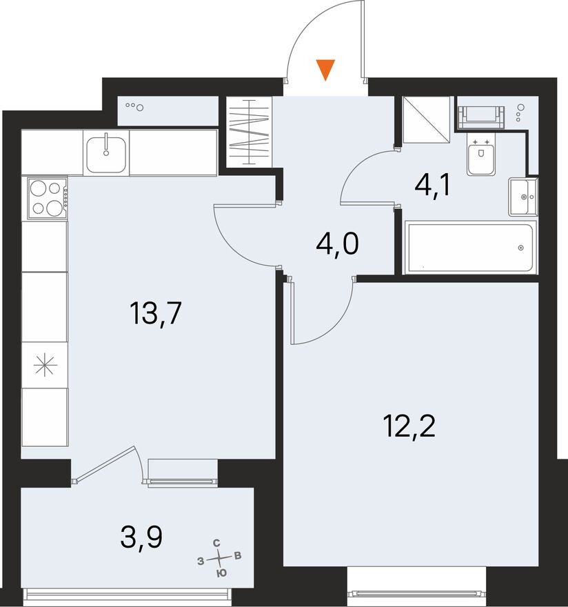 1к. квартира, 36.0 м²