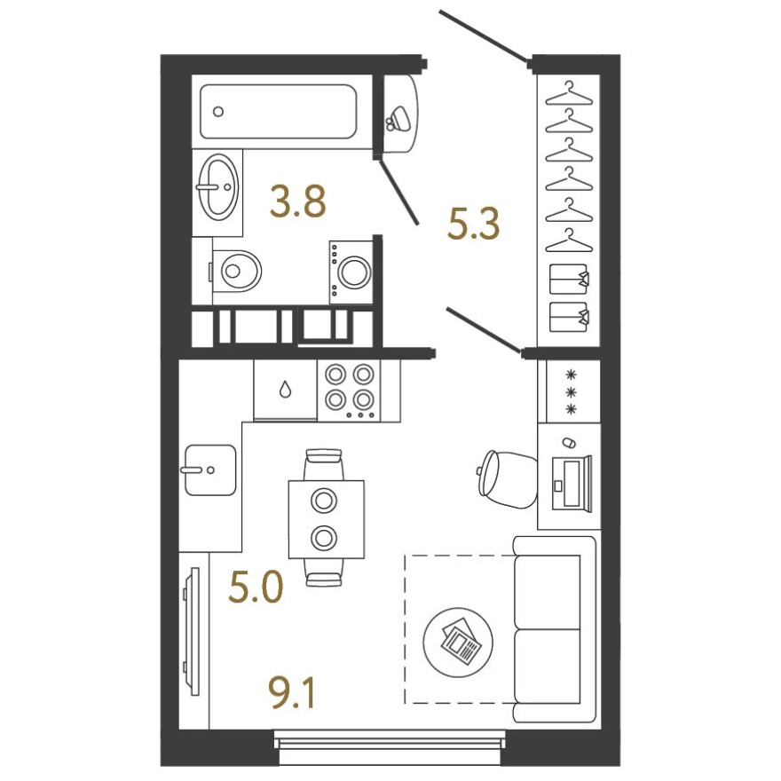 Планировка — Студия-квартира, 23.2 м²