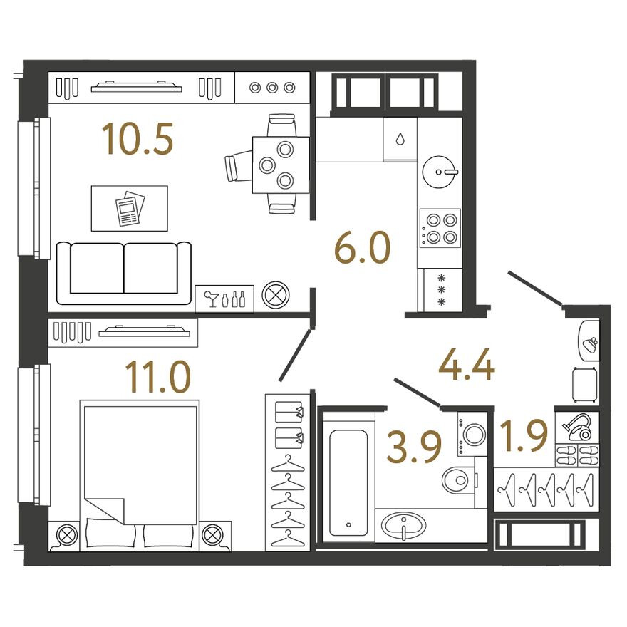 Планировка — 1к. квартира, 37.7 м²