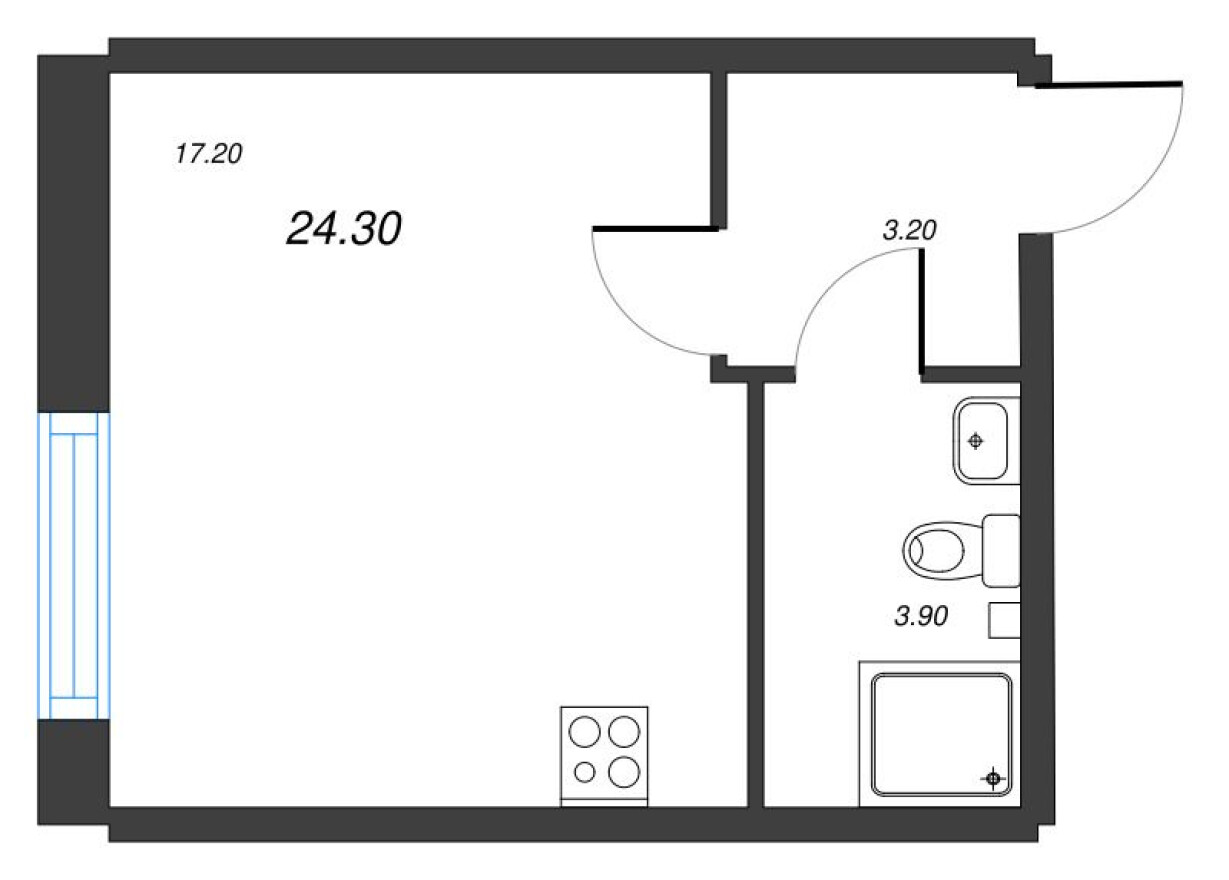 Планировка — Студия-квартира, 24.3 м²