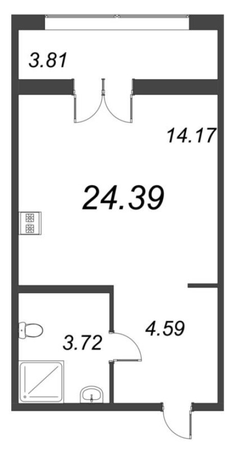 Планировка — Студия-квартира, 24.4 м²