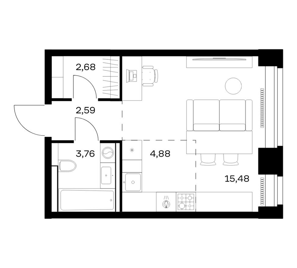 Студия-квартира, 29.4 м²