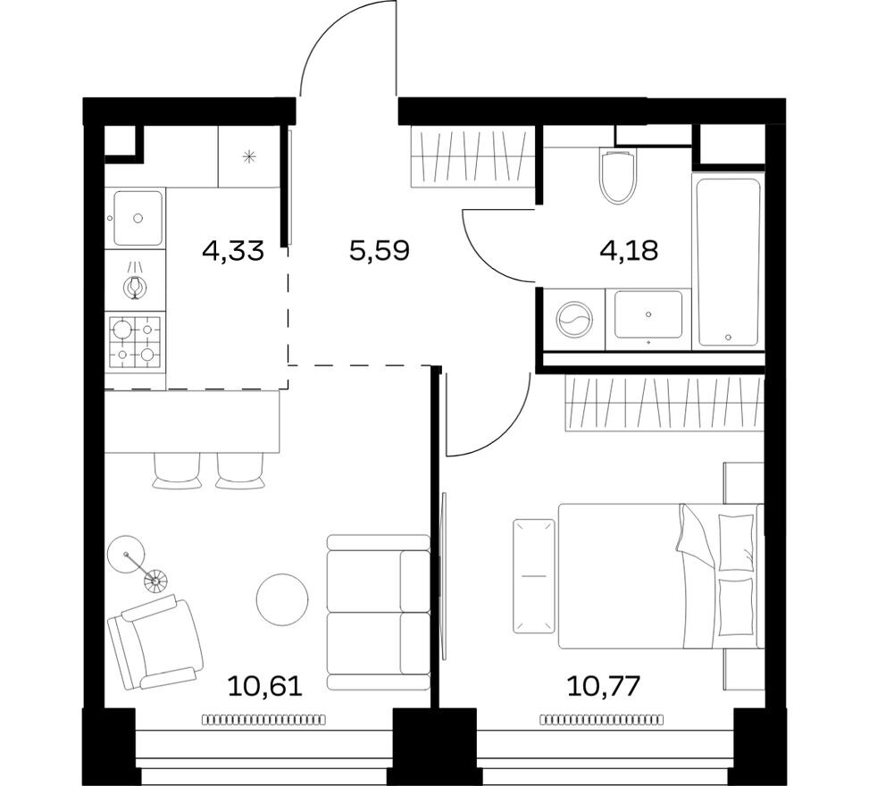 1к. квартира, 35.5 м²