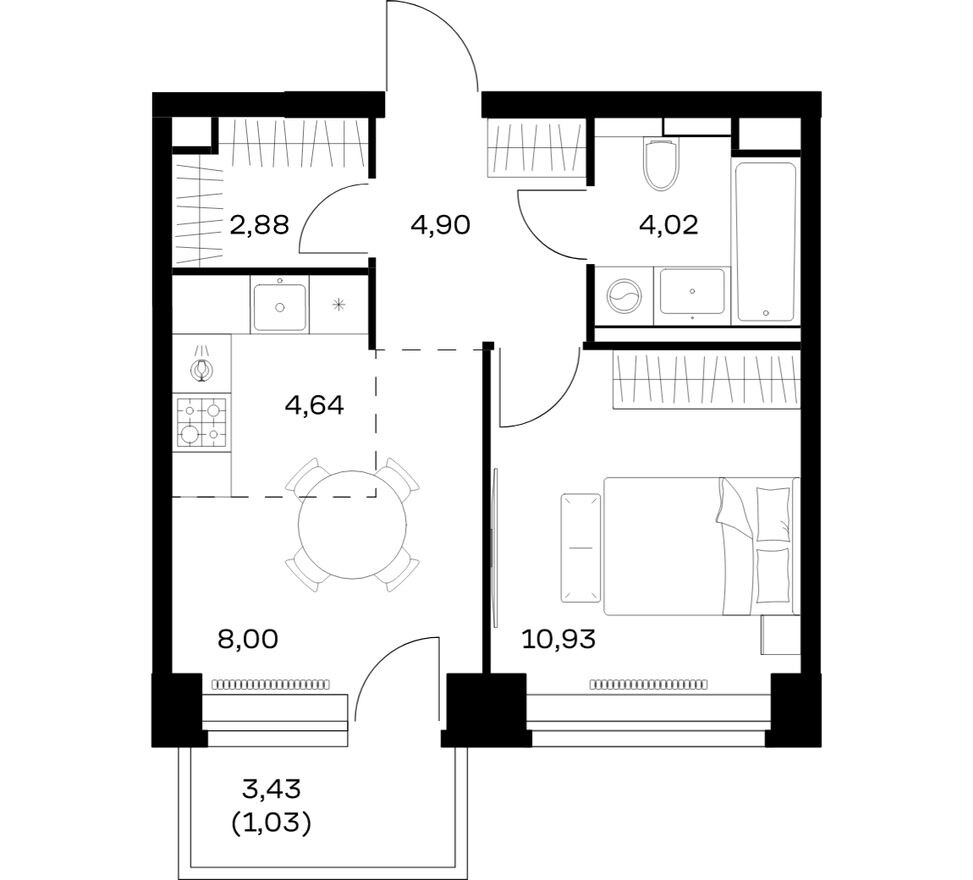 1к. квартира, 36.4 м²