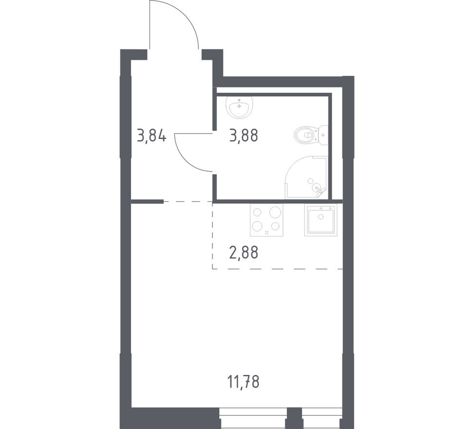 Студия-квартира, 22.4 м²