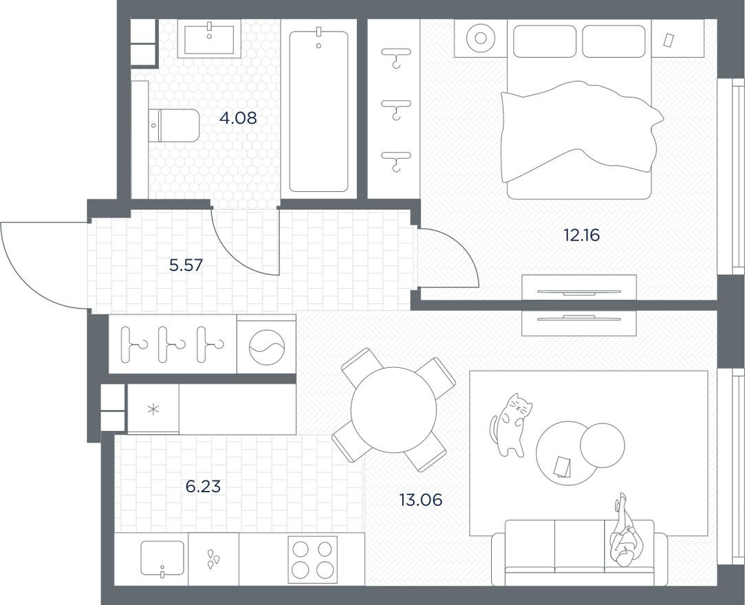 Планировка — 1к. квартира, 41.1 м²