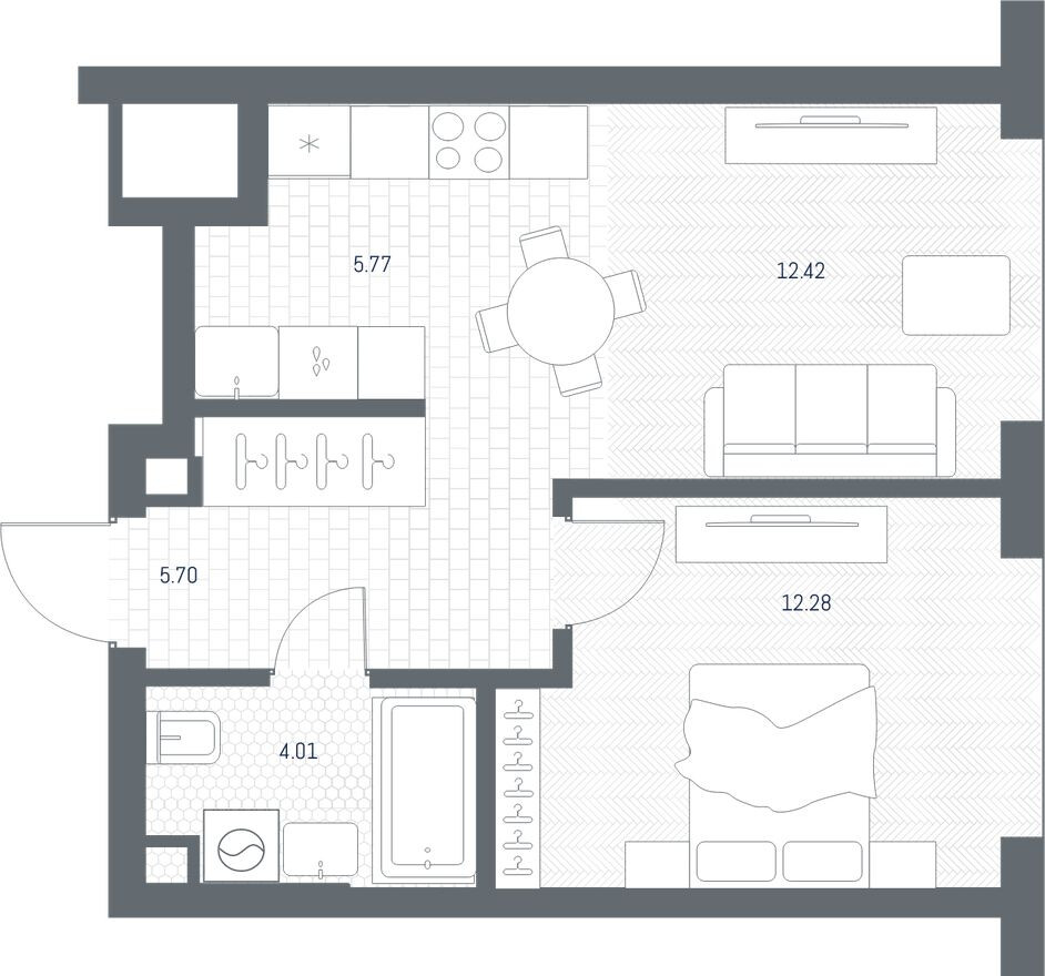 Планировка — 1к. квартира, 40.2 м²