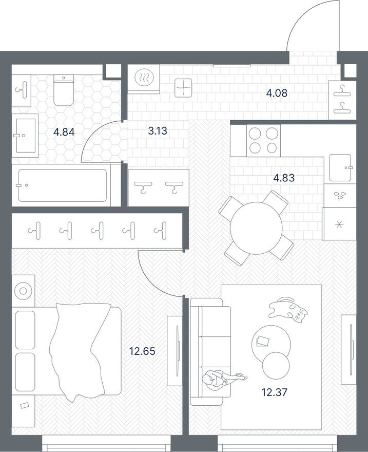 Планировка — 1к. квартира, 41.9 м²