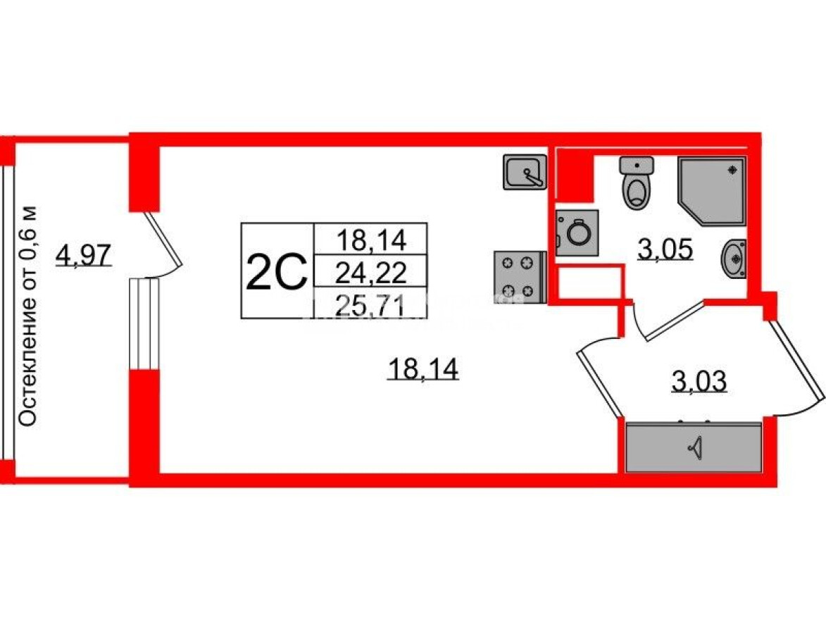 Планировка — Студия-квартира, 24.2 м²