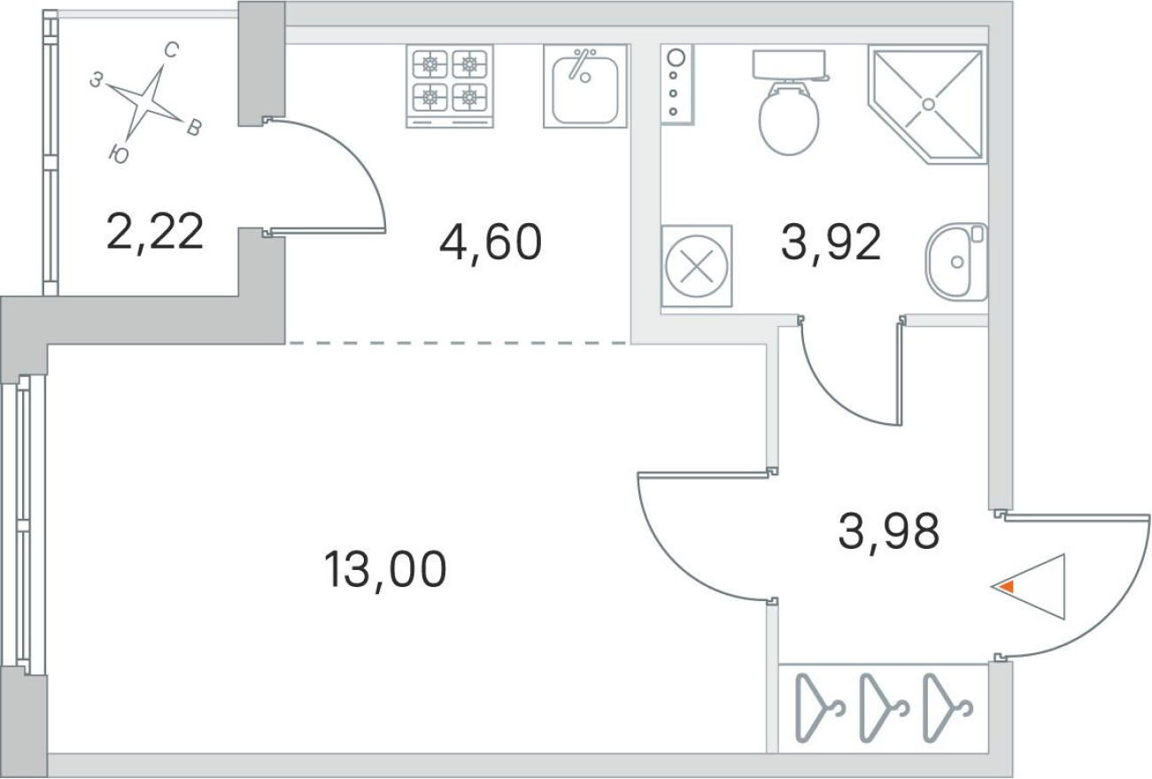 Студия-квартира, 26.6 м²