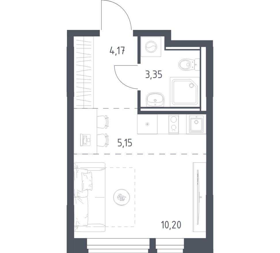 Студия-квартира, 22.9 м²
