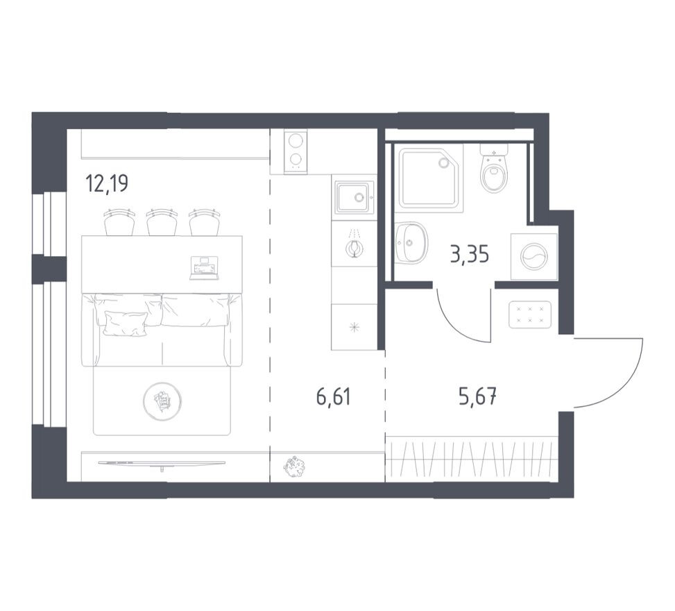 Студия-квартира, 27.8 м²