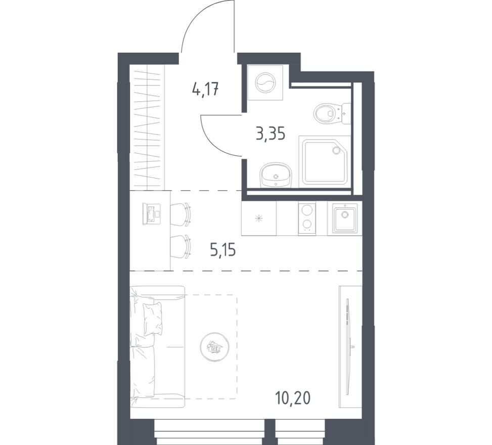 Студия-квартира, 22.9 м²