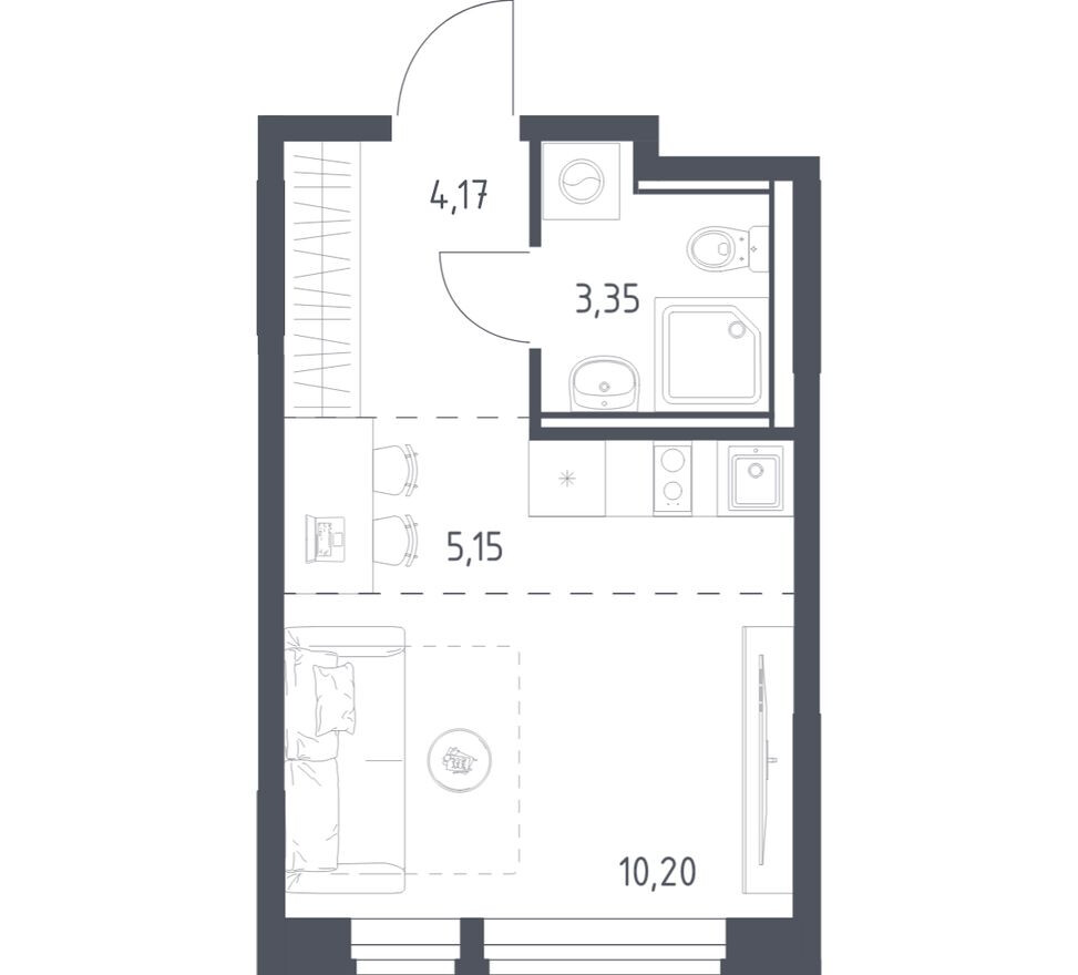 Студия-квартира, 22.9 м²