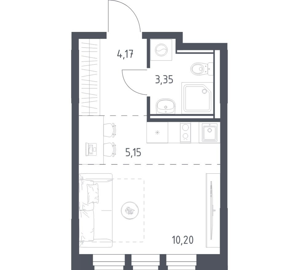 Студия-квартира, 22.9 м²