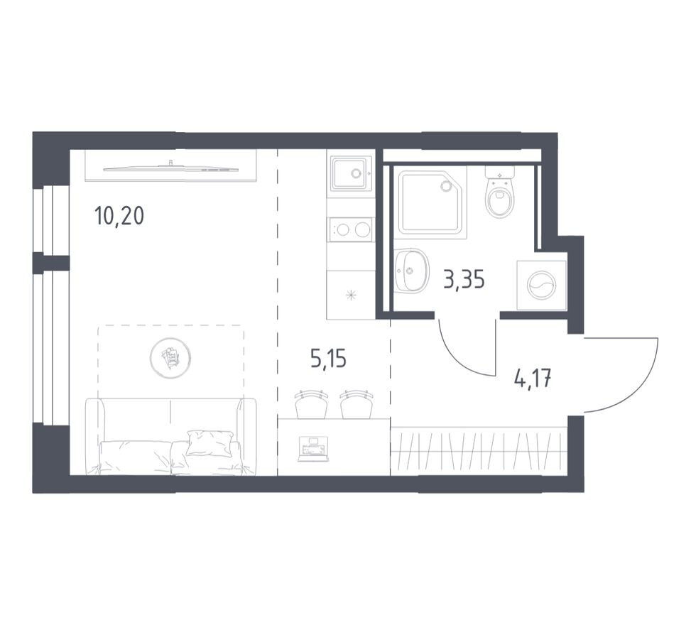 Студия-квартира, 22.9 м²