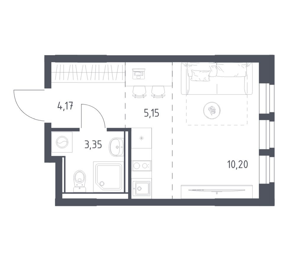 Студия-квартира, 22.9 м²