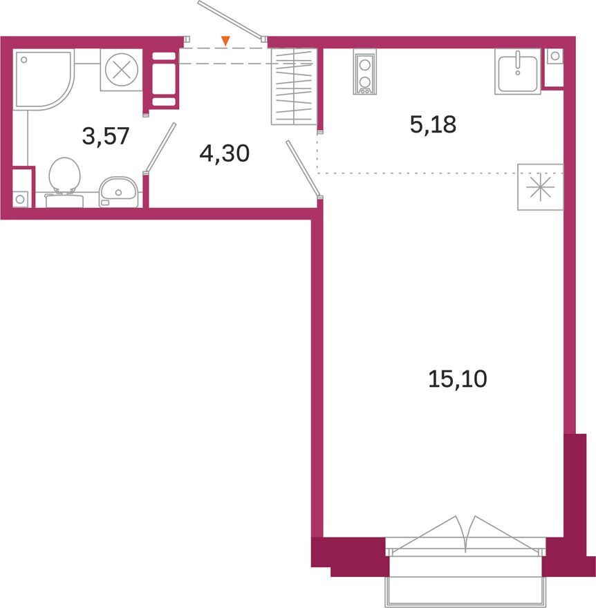 Студия-квартира, 28.2 м²
