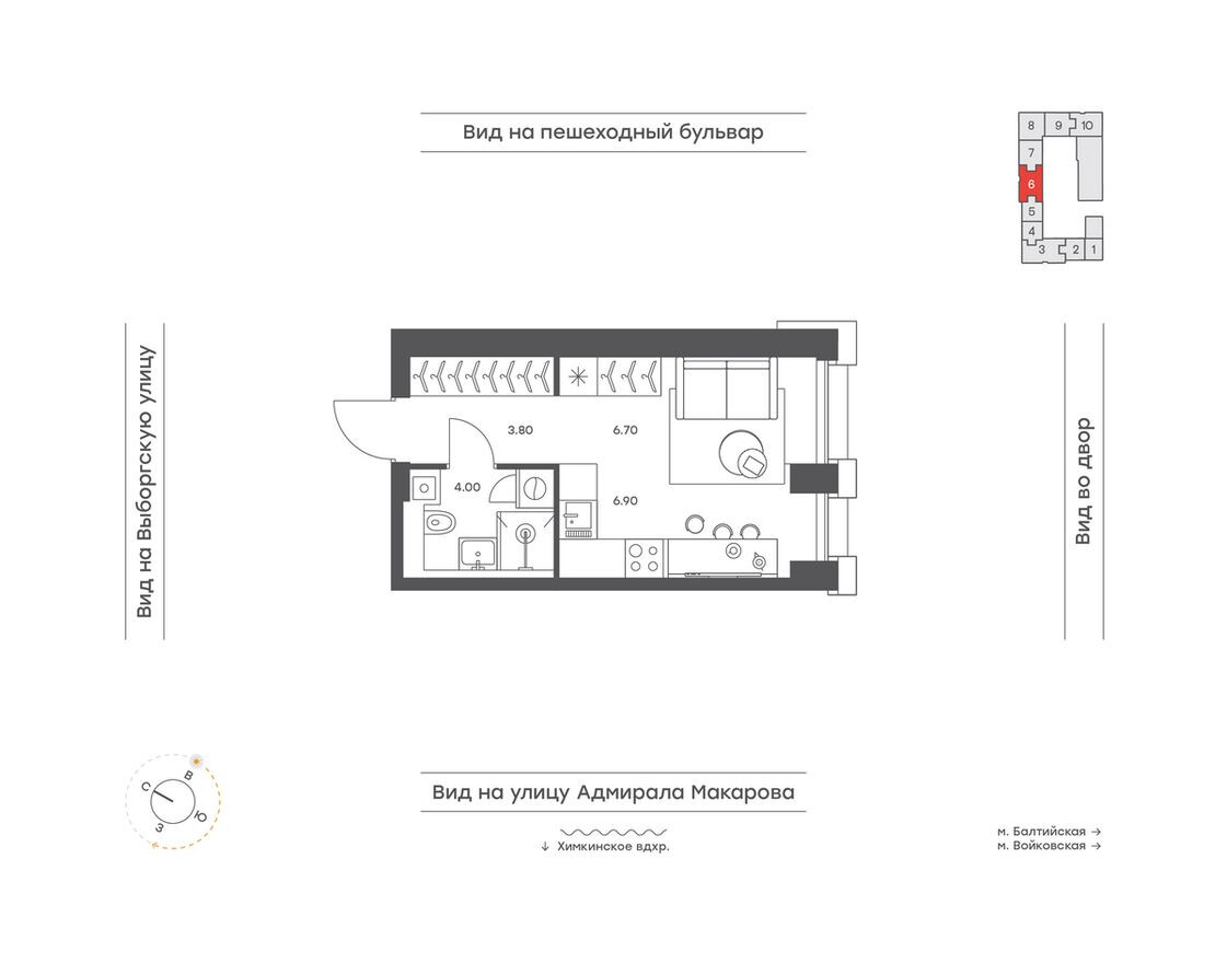 Планировка — 1к. квартира, 21.4 м²