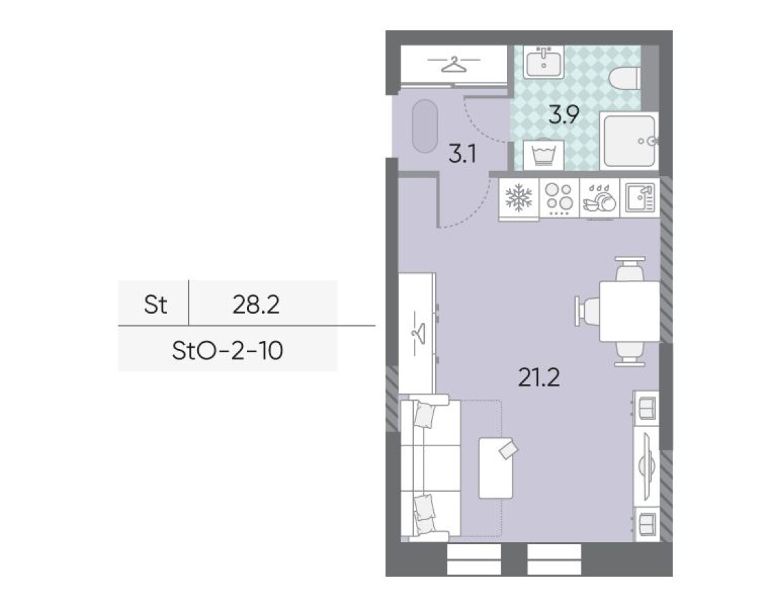 Планировка — Студия-квартира, 28.2 м²