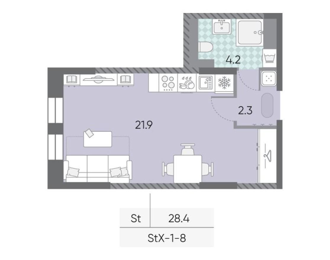 Планировка — Студия-квартира, 28.4 м²