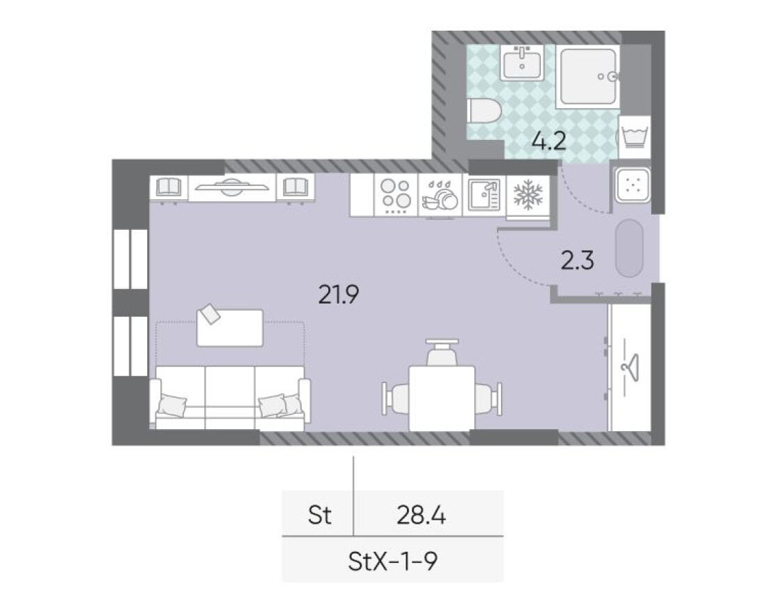 Планировка — Студия-квартира, 28.4 м²