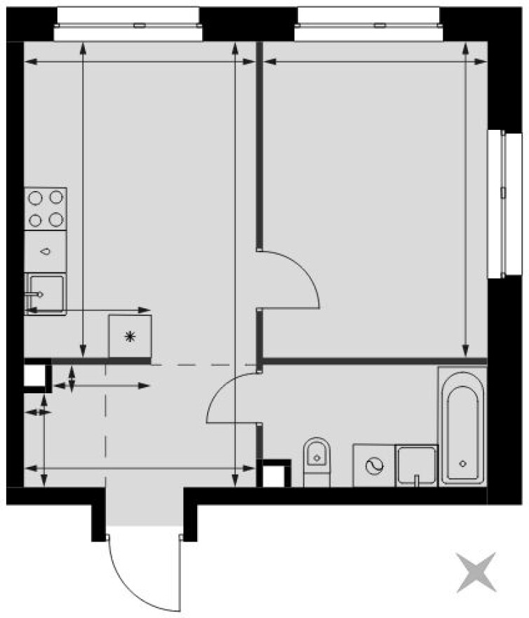 Планировка — 1к. квартира, 40.4 м²