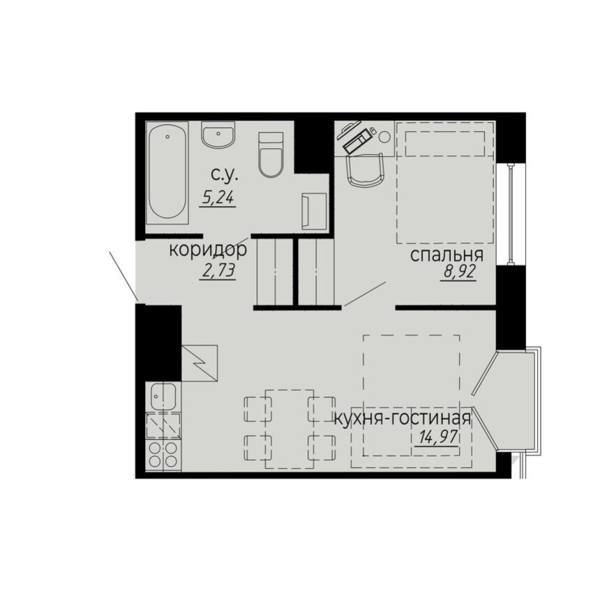 1е квартира, 31.9 м²