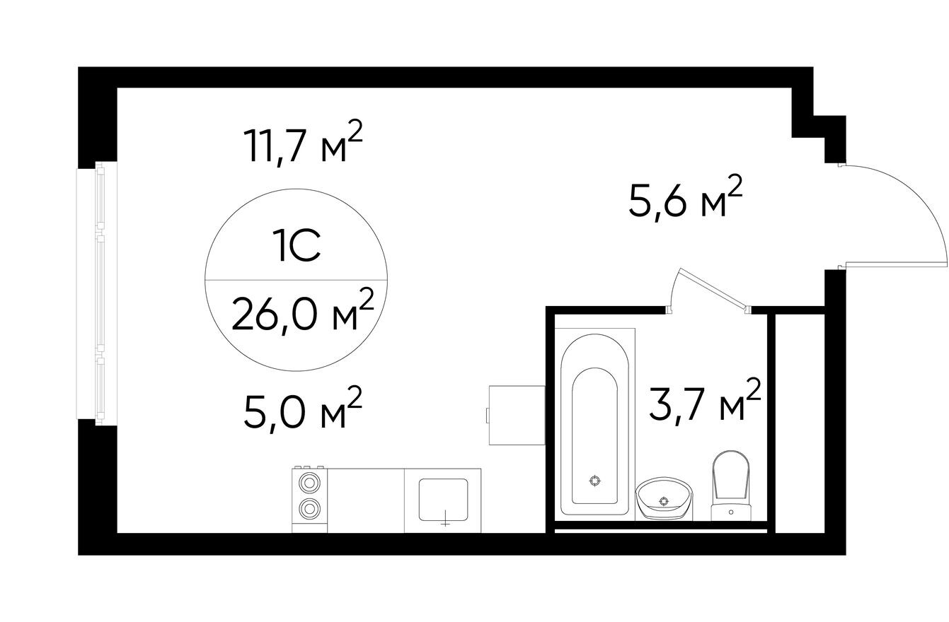 Студия-квартира, 26.0 м²