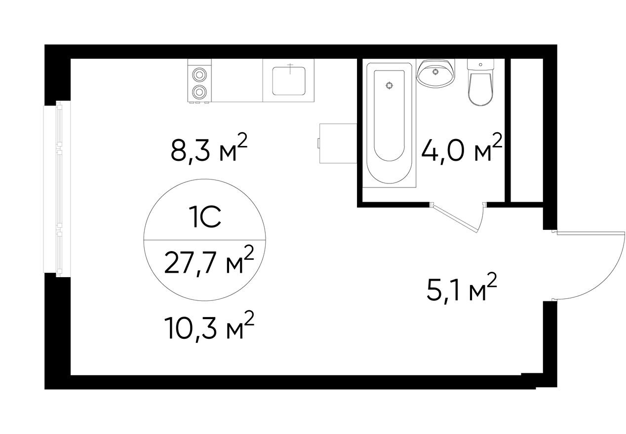 Студия-квартира, 27.7 м²