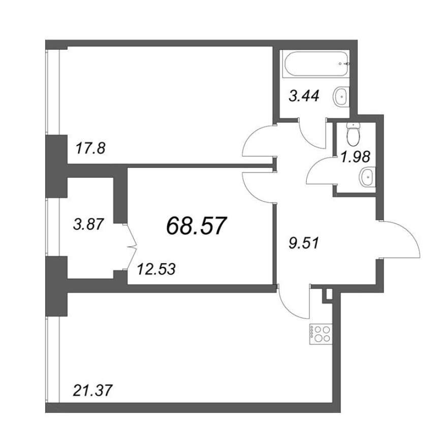 Планировка — 3е квартира, 67.5 м²