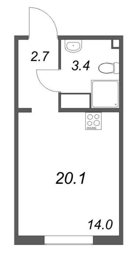 Планировка — Студия-квартира, 20.1 м²