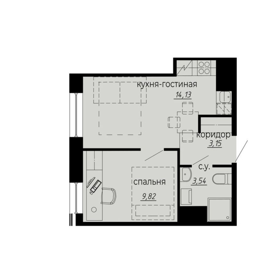 1е квартира, 30.6 м²