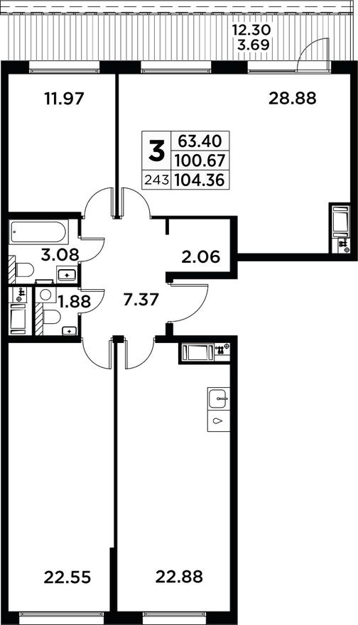 3к. квартира