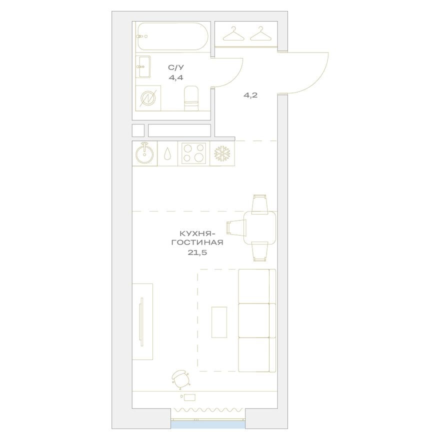 Студия-квартира, 30.1 м²