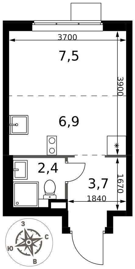 Планировка — Студия-квартира, 20.5 м²