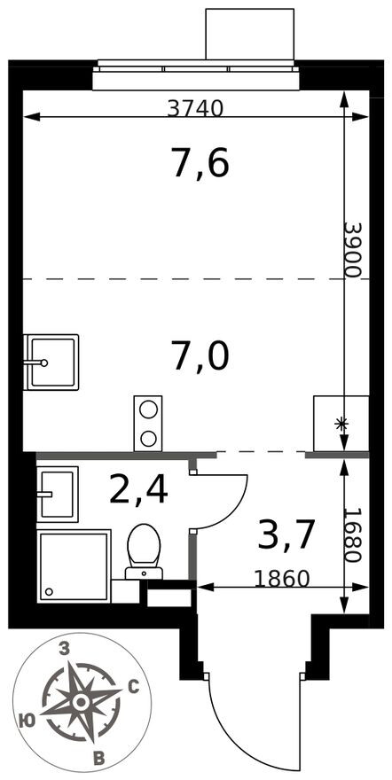 Планировка — Студия-квартира, 20.7 м²