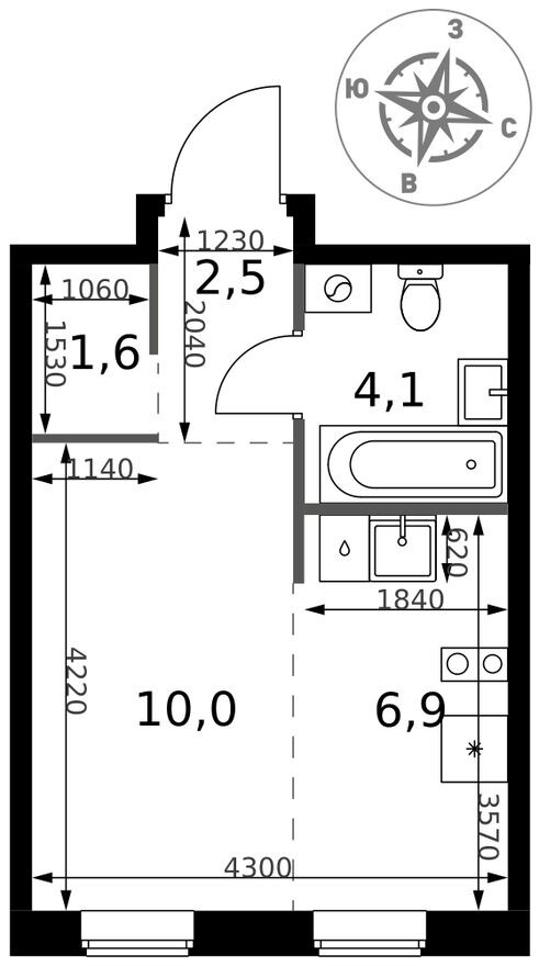 Планировка — Студия-квартира, 25.1 м²