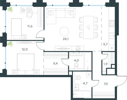 3к. квартира