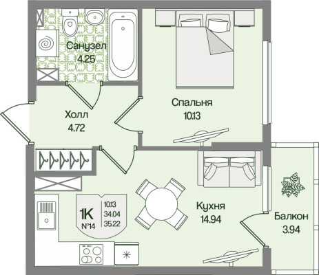 1к. квартира