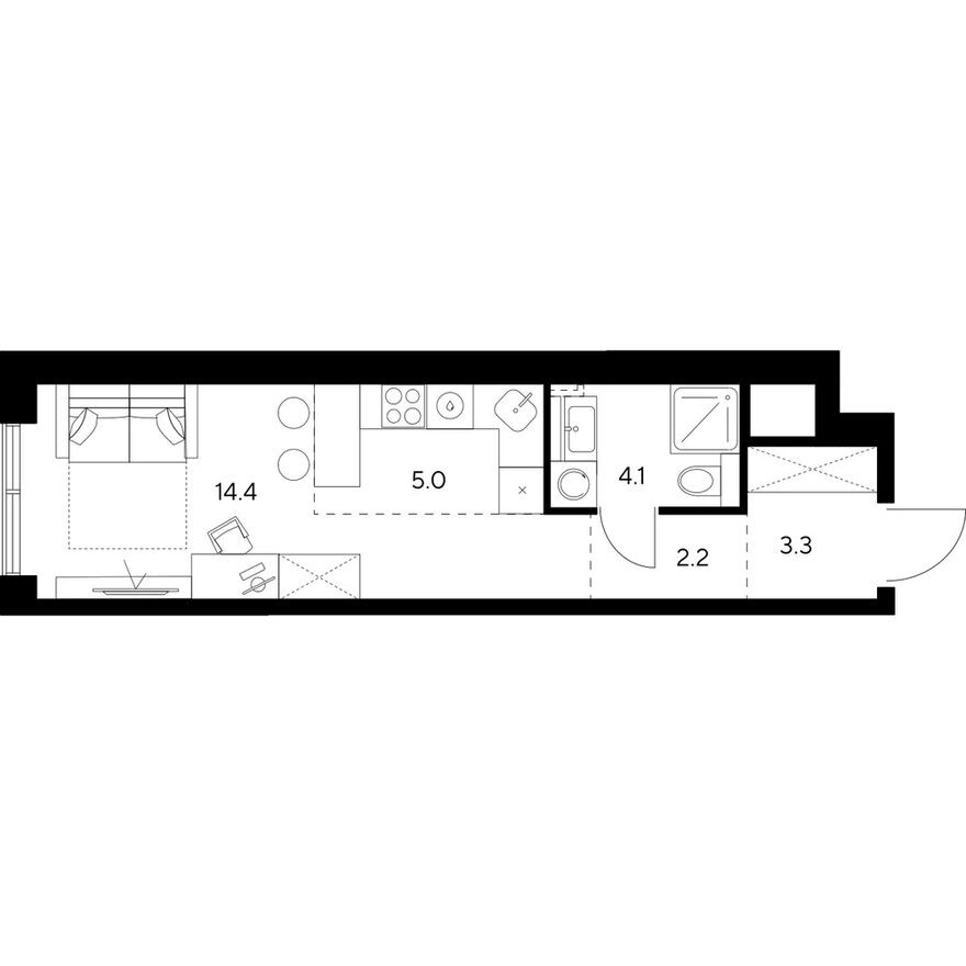 Планировка — Студия-квартира, 29.0 м²