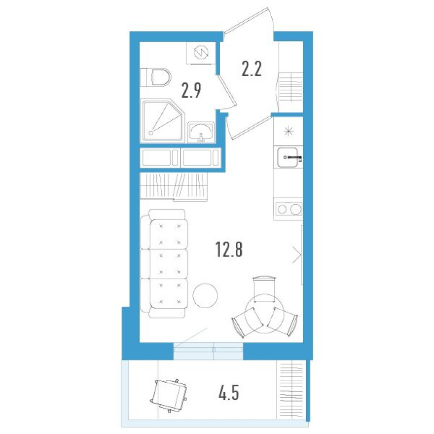 Планировка — Студия-квартира, 19.3 м²