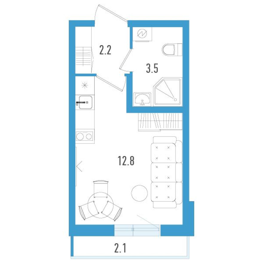 Планировка — Студия-квартира, 19.1 м²