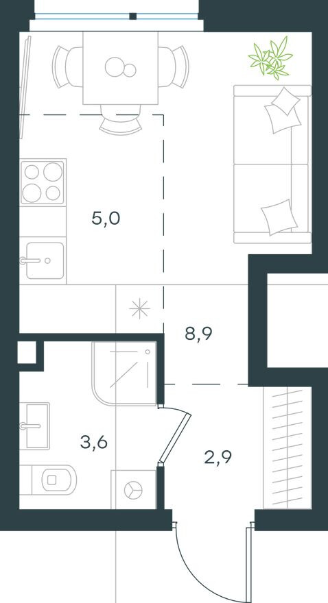 Планировка — Студия-квартира, 20.4 м²