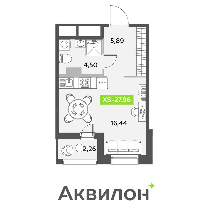 Студия-квартира, 28.0 м²